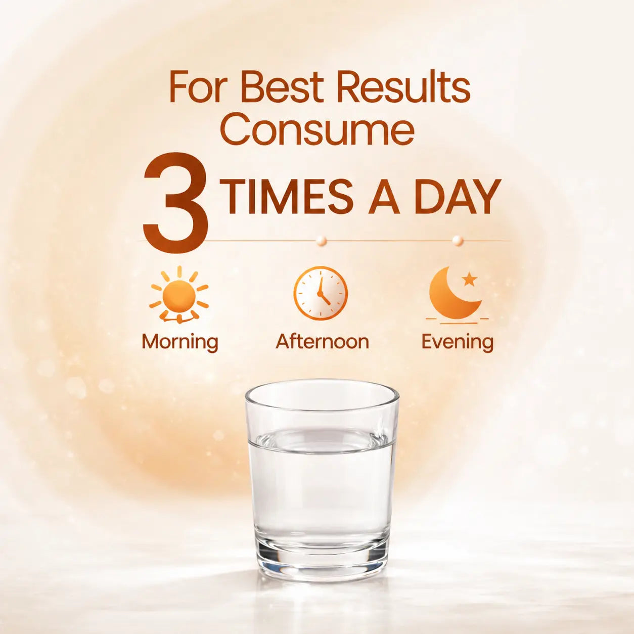 Glass of water with 'For Best Results Consume 3 TIMES A DAY' E72 Stiffsho Homeopathic Frozen Shoulder
